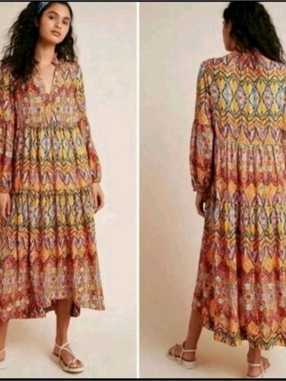 Maeve Multi-Color Printed Tiered Maxi Dress